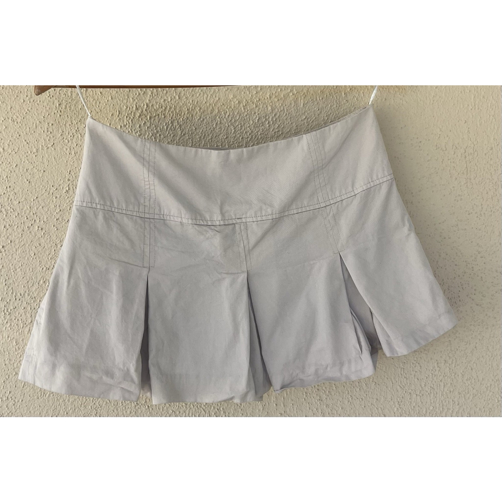 Zara Beige Mini Micro Skirt Small Pleated Preppy Academia Clean Girl Classic